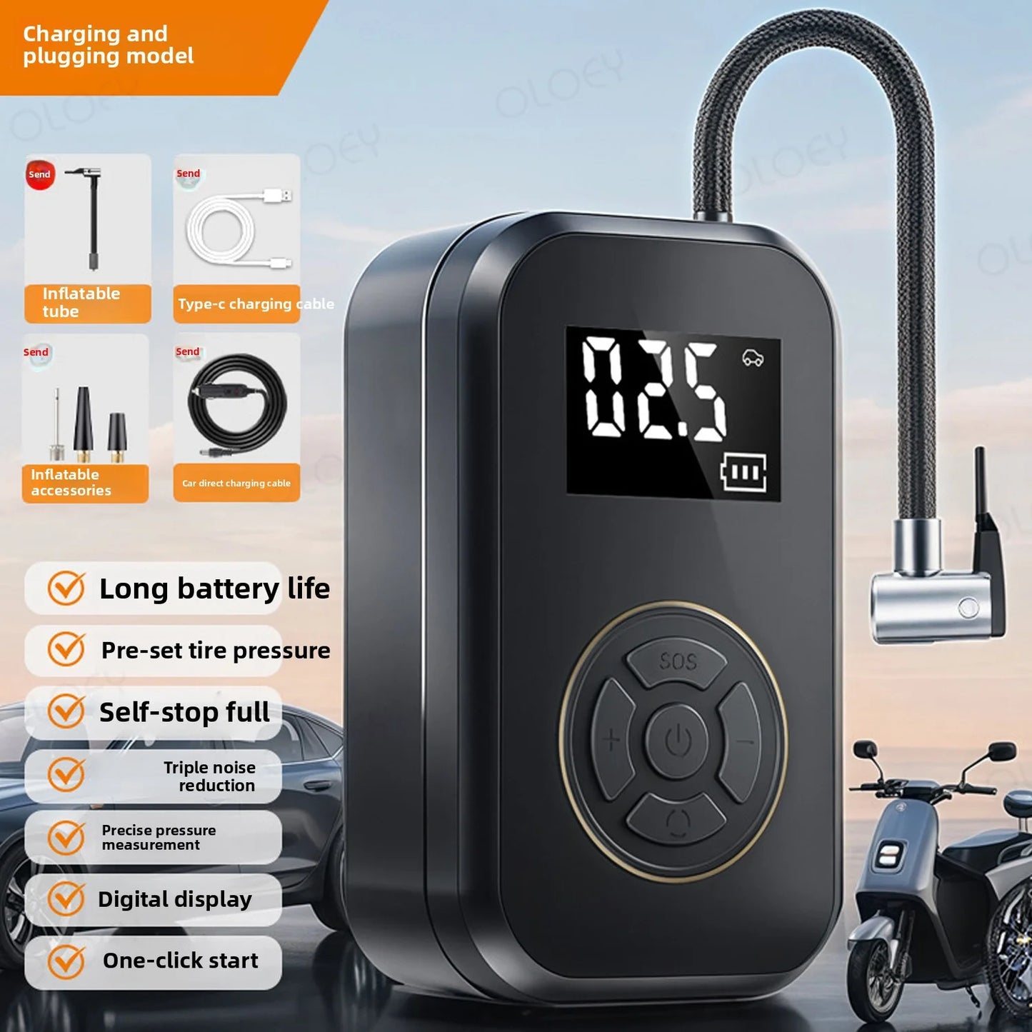 Compact Digital Tire Inflator - Portable Electric Air Pump for Cars and Bicycles