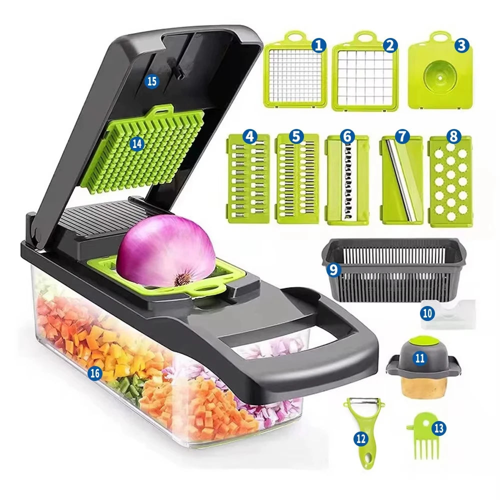 16 in 1 Multifunctional Vegetable Chopper Onion Chopper Handle Food Grate Food Chopper Kitchen Tools Vegetable Slicer Dicer Cut
