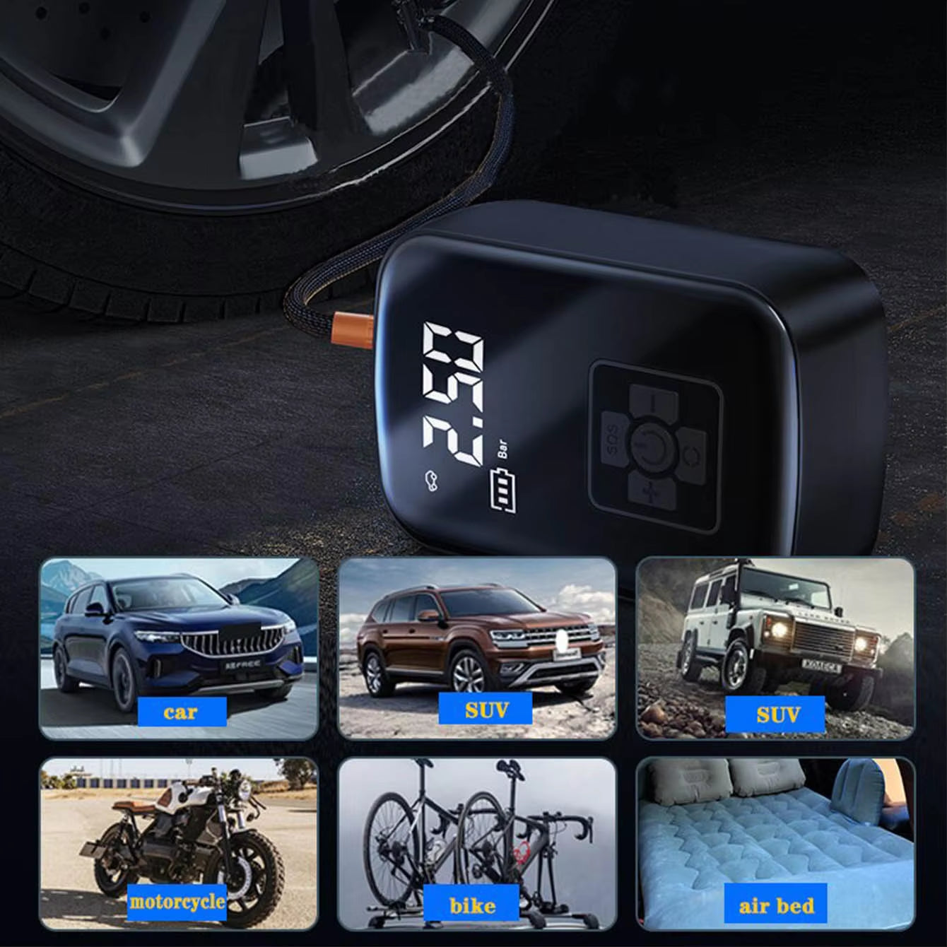 Car Tire Inflator Mini Air Compressor 12V 150PSI Portable Electric Air Pump for Motorcycle Bicycle Tire Air Filling Pump ﻿