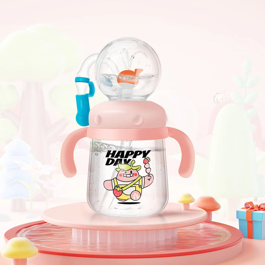 Baby Drinking Cup with Straw Creative Whale Squirt Water Cup 300Ml Portable Baby Drinking Bottle with Handle Leakproof