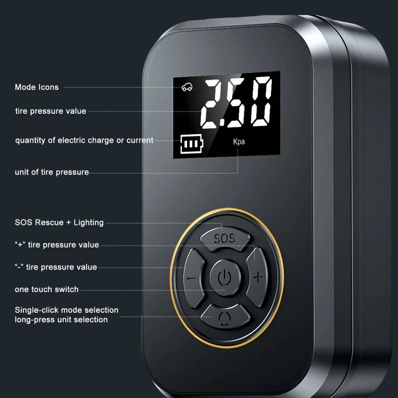 Compact Digital Tire Inflator - Portable Electric Air Pump for Cars and Bicycles