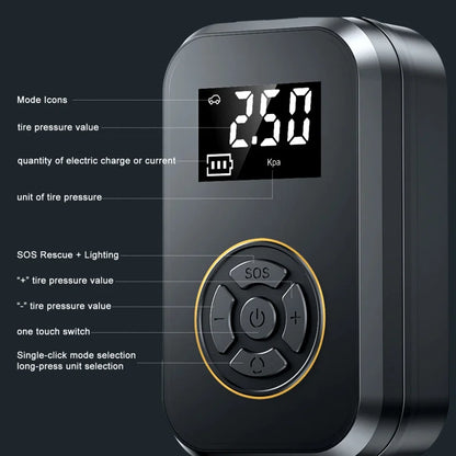 Compact Digital Tire Inflator - Portable Electric Air Pump for Cars and Bicycles