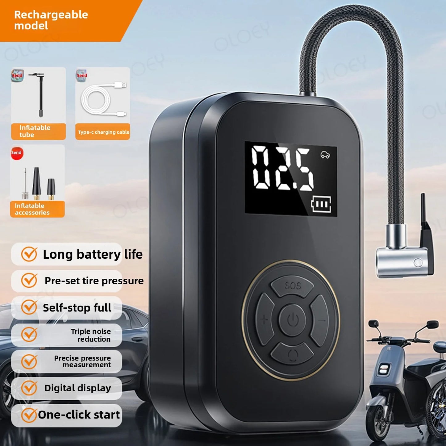 Compact Digital Tire Inflator - Portable Electric Air Pump for Cars and Bicycles